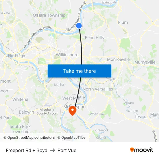 Freeport Rd + Boyd to Port Vue map