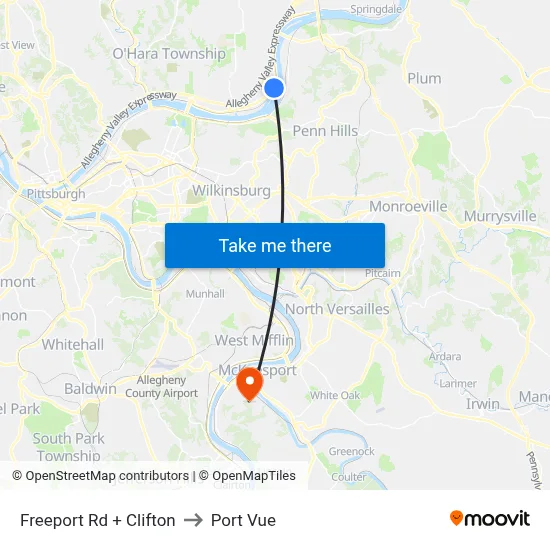 Freeport Rd + Clifton to Port Vue map