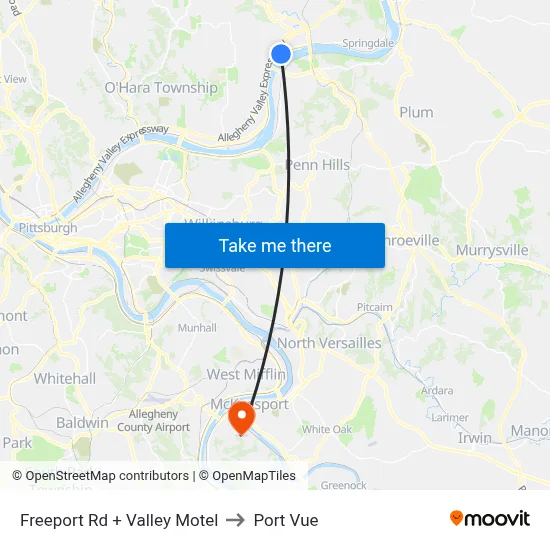 Freeport Rd + Valley Motel to Port Vue map
