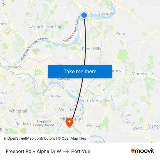 Freeport Rd + Alpha Dr W to Port Vue map