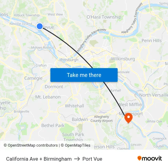 California Ave + Birmingham to Port Vue map