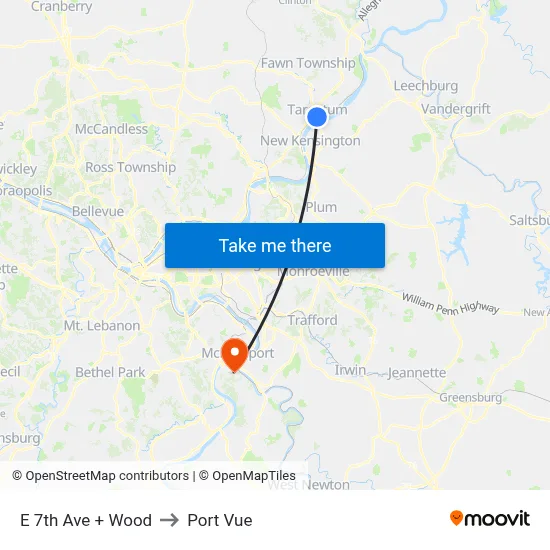 E 7th Ave + Wood to Port Vue map