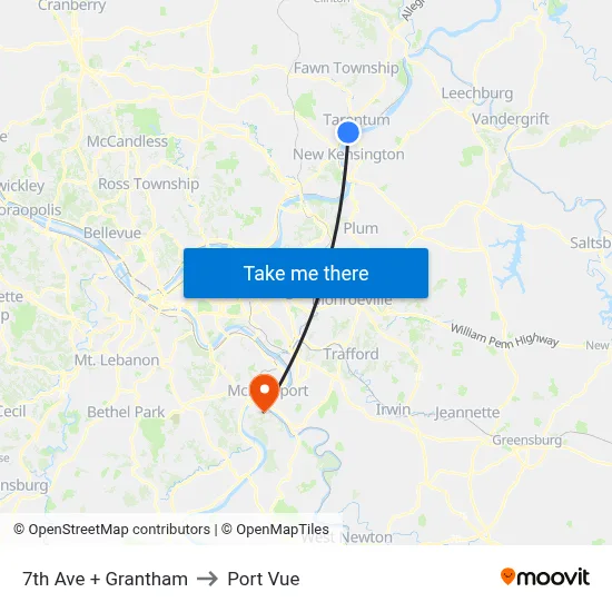7th Ave + Grantham to Port Vue map