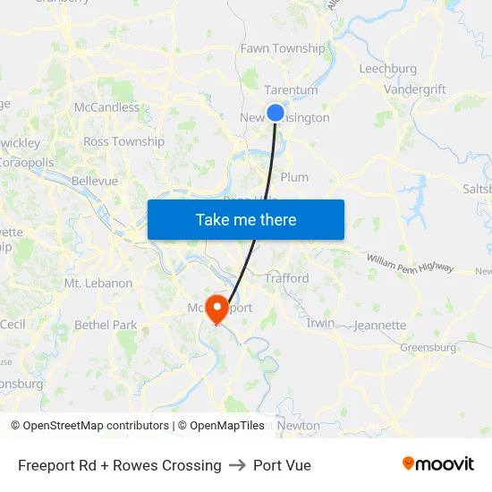 Freeport Rd + Rowes Crossing to Port Vue map