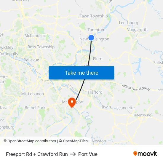 Freeport Rd + Crawford Run to Port Vue map