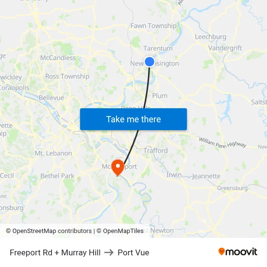 Freeport Rd + Murray Hill to Port Vue map