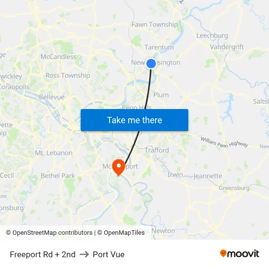 Freeport Rd + 2nd to Port Vue map