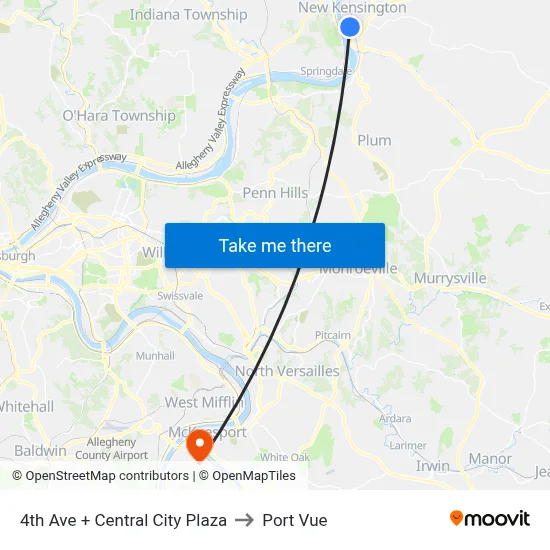 4th Ave + Central City Plaza to Port Vue map