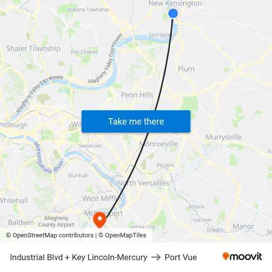 Industrial Blvd + Key Lincoln-Mercury to Port Vue map