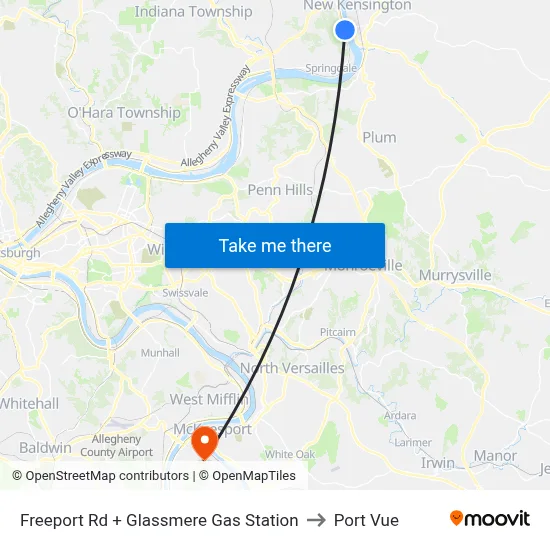 Freeport Rd + Glassmere Gas Station to Port Vue map