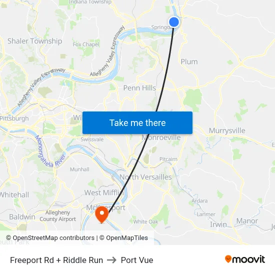 Freeport Rd + Riddle Run to Port Vue map