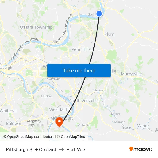 Pittsburgh St + Orchard to Port Vue map