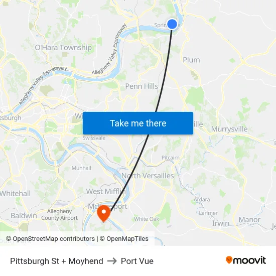 Pittsburgh St + Moyhend to Port Vue map