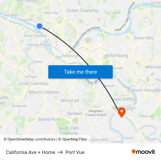 California Ave + Home to Port Vue map