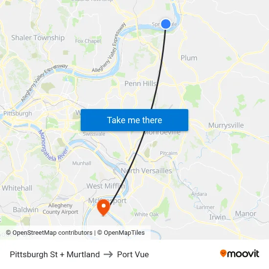 Pittsburgh St + Murtland to Port Vue map
