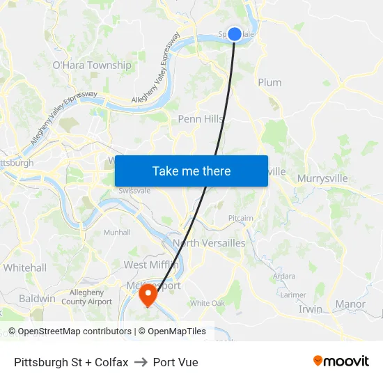 Pittsburgh St + Colfax to Port Vue map