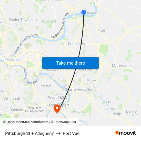 Pittsburgh St + Allegheny to Port Vue map