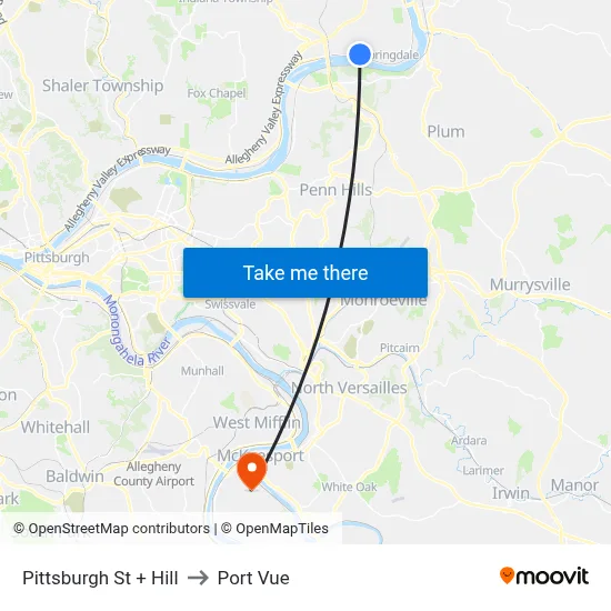 Pittsburgh St + Hill to Port Vue map
