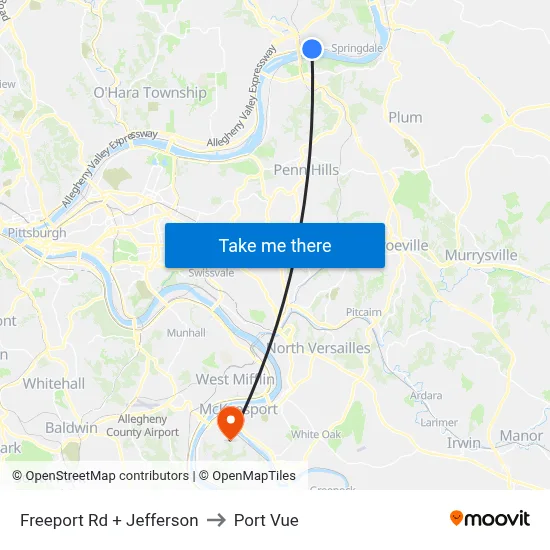 Freeport Rd + Jefferson to Port Vue map
