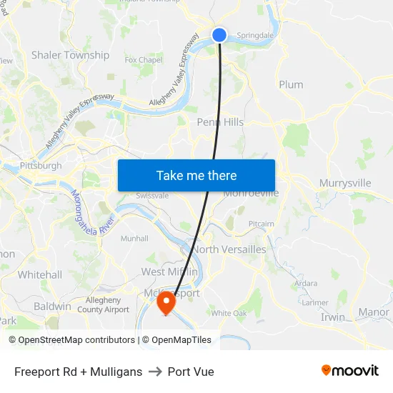 Freeport Rd + Mulligans to Port Vue map