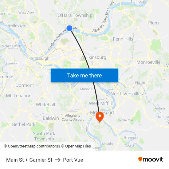 Main St + Garnier St to Port Vue map