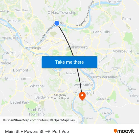 Main St + Powers St to Port Vue map