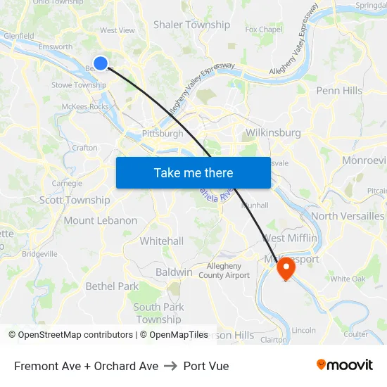 Fremont Ave + Orchard Ave to Port Vue map