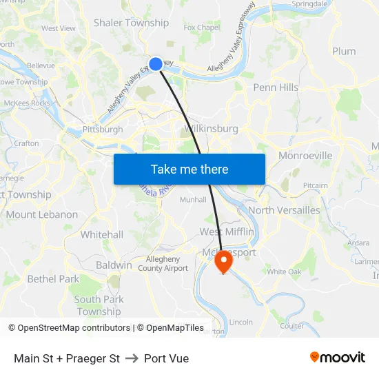 Main St + Praeger St to Port Vue map
