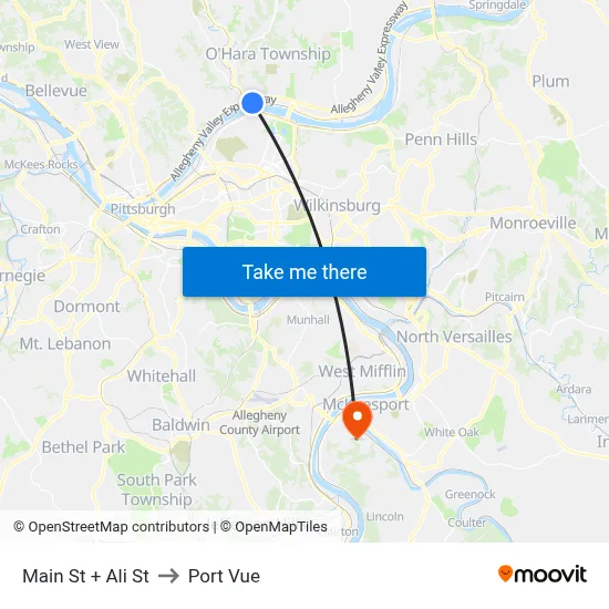 Main St + Ali St to Port Vue map