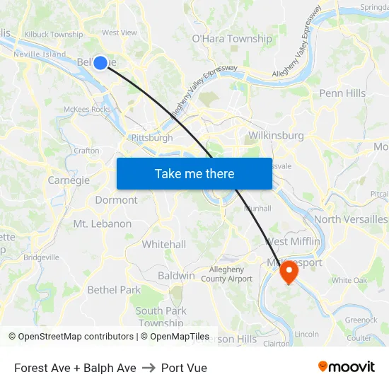Forest Ave + Balph Ave to Port Vue map