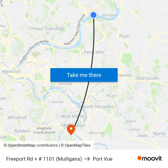 Freeport Rd + # 1101 (Mulligans) to Port Vue map