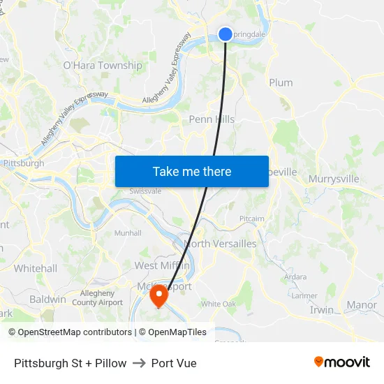 Pittsburgh St + Pillow to Port Vue map