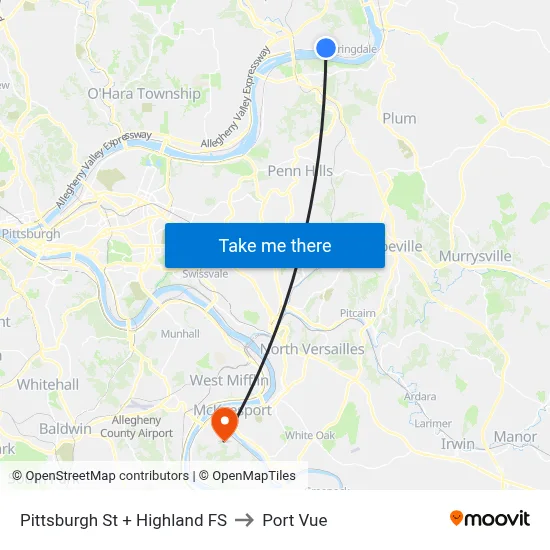 Pittsburgh St + Highland FS to Port Vue map