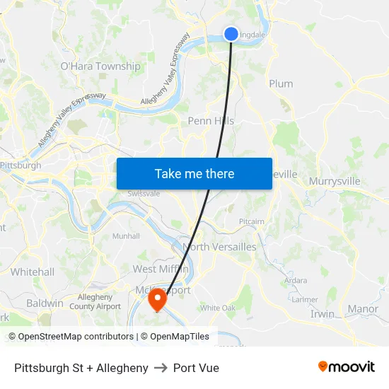 Pittsburgh St + Allegheny to Port Vue map