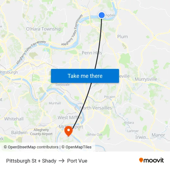 Pittsburgh St + Shady to Port Vue map
