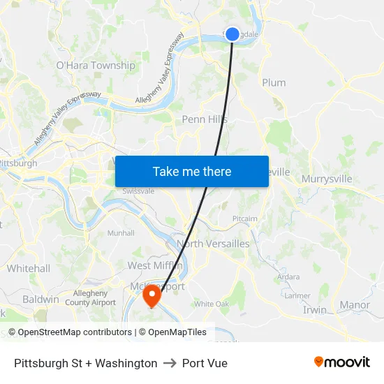 Pittsburgh St + Washington to Port Vue map