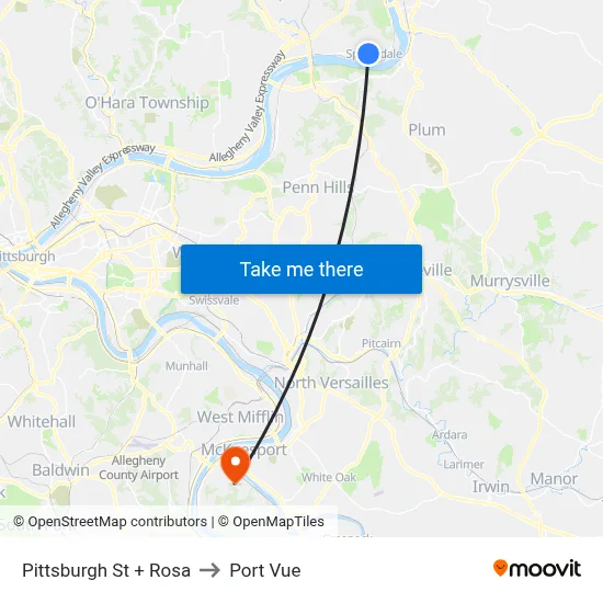 Pittsburgh St + Rosa to Port Vue map