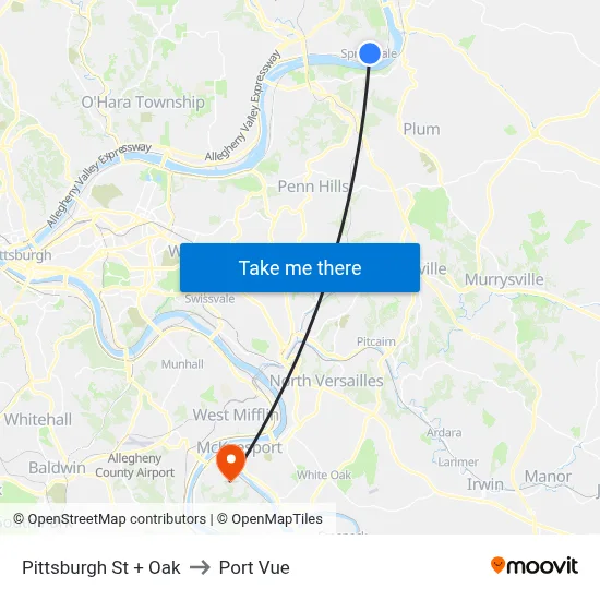 Pittsburgh St + Oak to Port Vue map