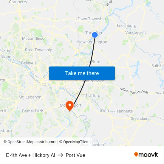 E 4th Ave + Hickory Al to Port Vue map
