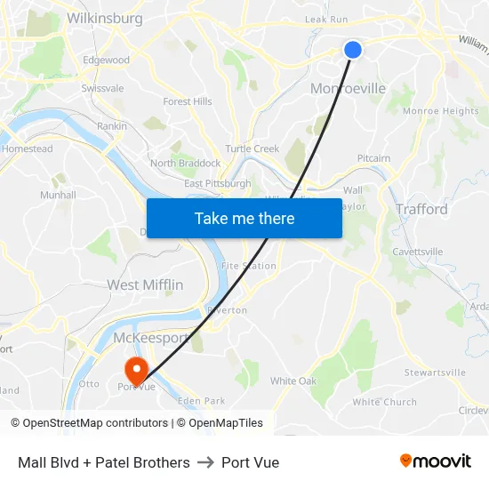 Mall Blvd + Patel Brothers to Port Vue map