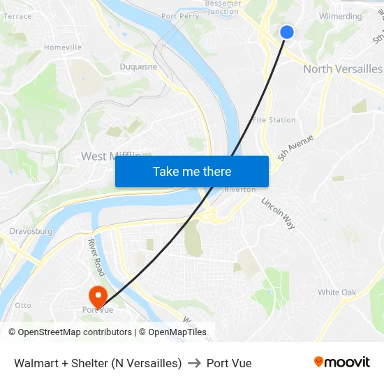 Walmart + Shelter (N Versailles) to Port Vue map