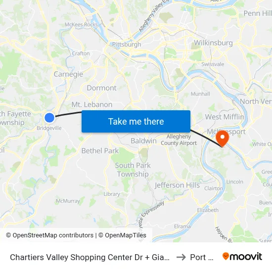 Chartiers Valley Shopping Center Dr + Giant Eagle to Port Vue map