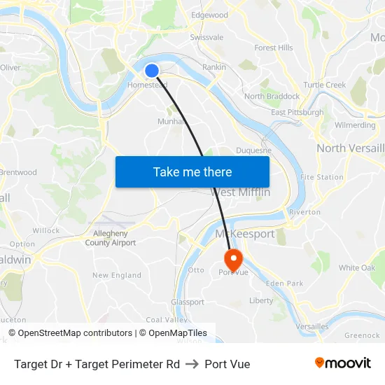 Target Dr + Target Perimeter Rd to Port Vue map