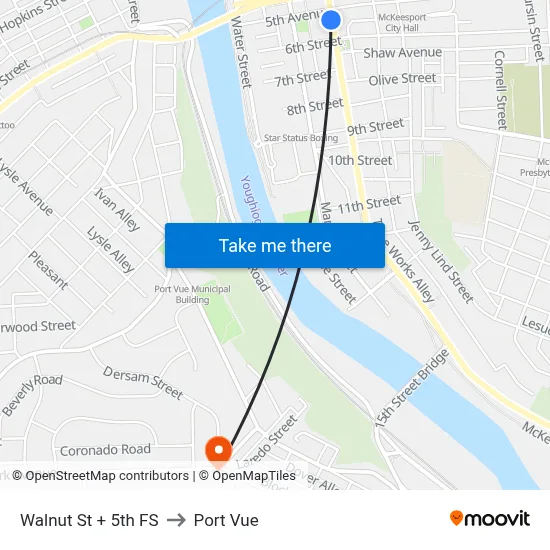 Walnut St + 5th FS to Port Vue map