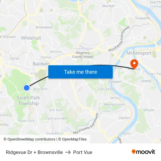 Ridgevue Dr + Brownsville to Port Vue map