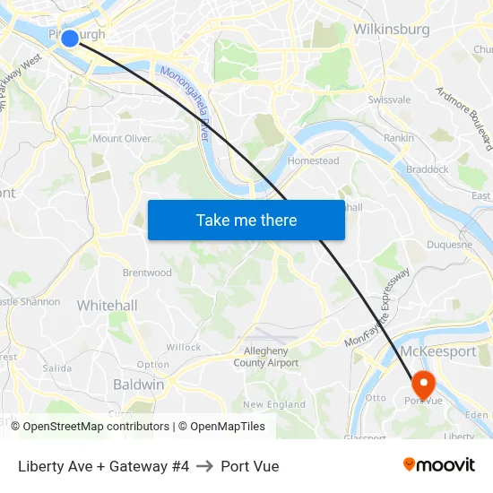Liberty Ave + Gateway #4 to Port Vue map