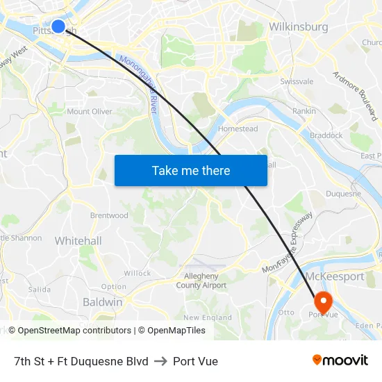 7th St + Ft Duquesne Blvd to Port Vue map