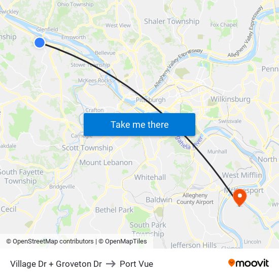 Village Dr + Groveton Dr to Port Vue map