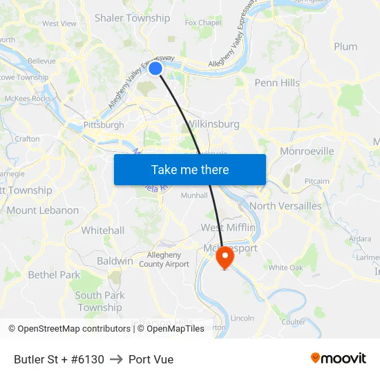 Butler St + #6130 to Port Vue map