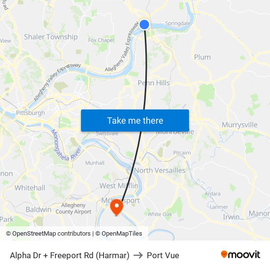 Alpha Dr + Freeport Rd (Harmar) to Port Vue map